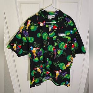 Downtown Las Vegas Horseshoe Casino Button Up Collared Parrot Print Shirt XXL